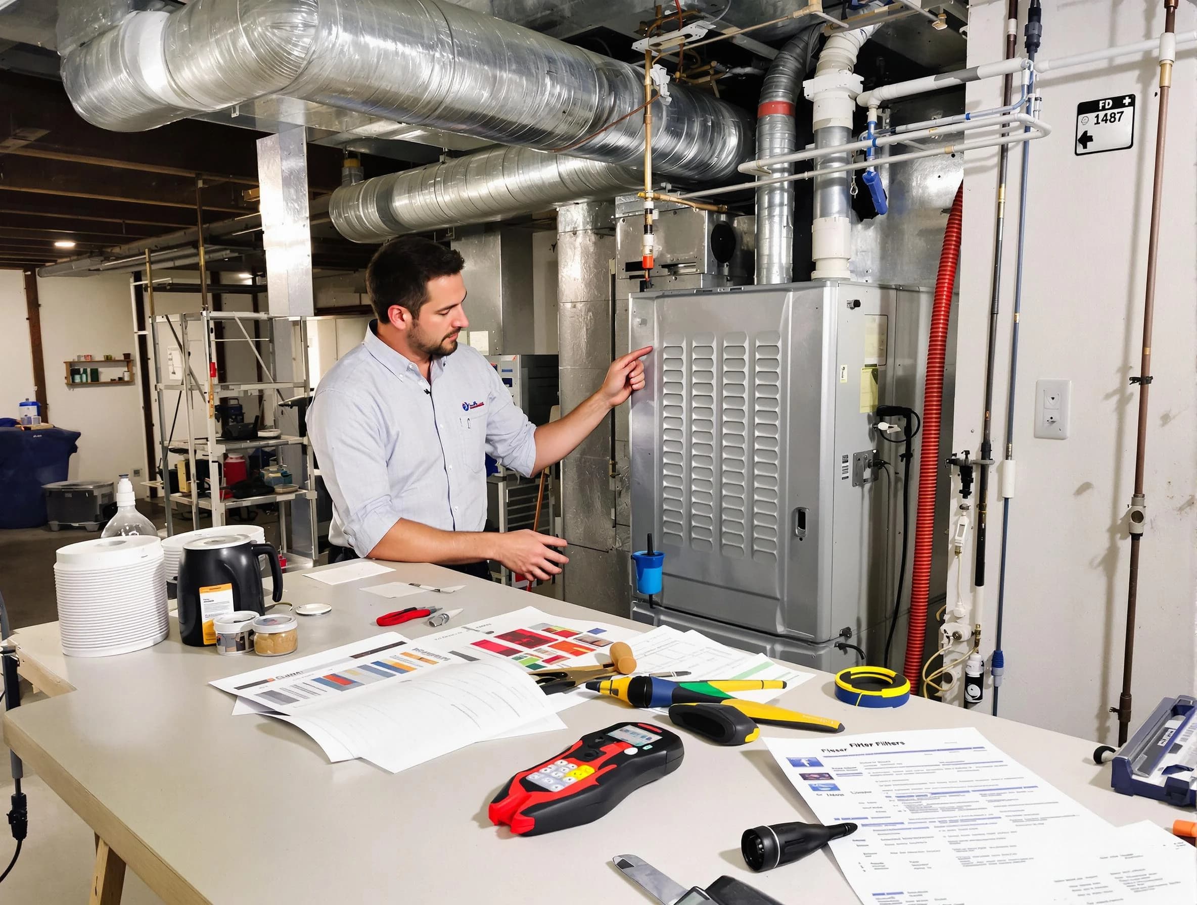 Bluffdale Air Duct Cleaning inspector conducting detailed filter system evaluation using professional diagnostic tools in Bluffdale