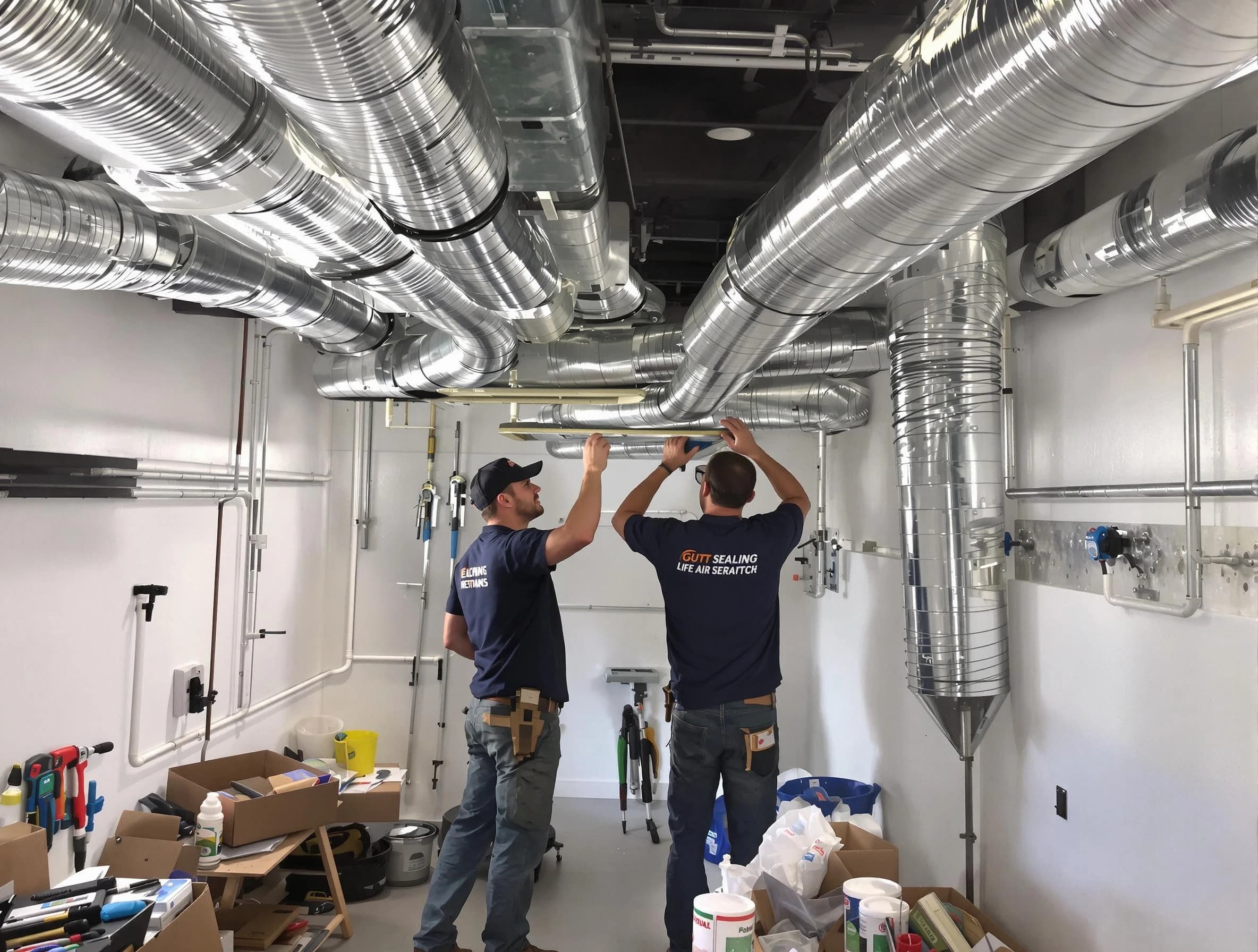 Bluffdale Air Duct Cleaning technician applying professional duct sealing solutions in Bluffdale