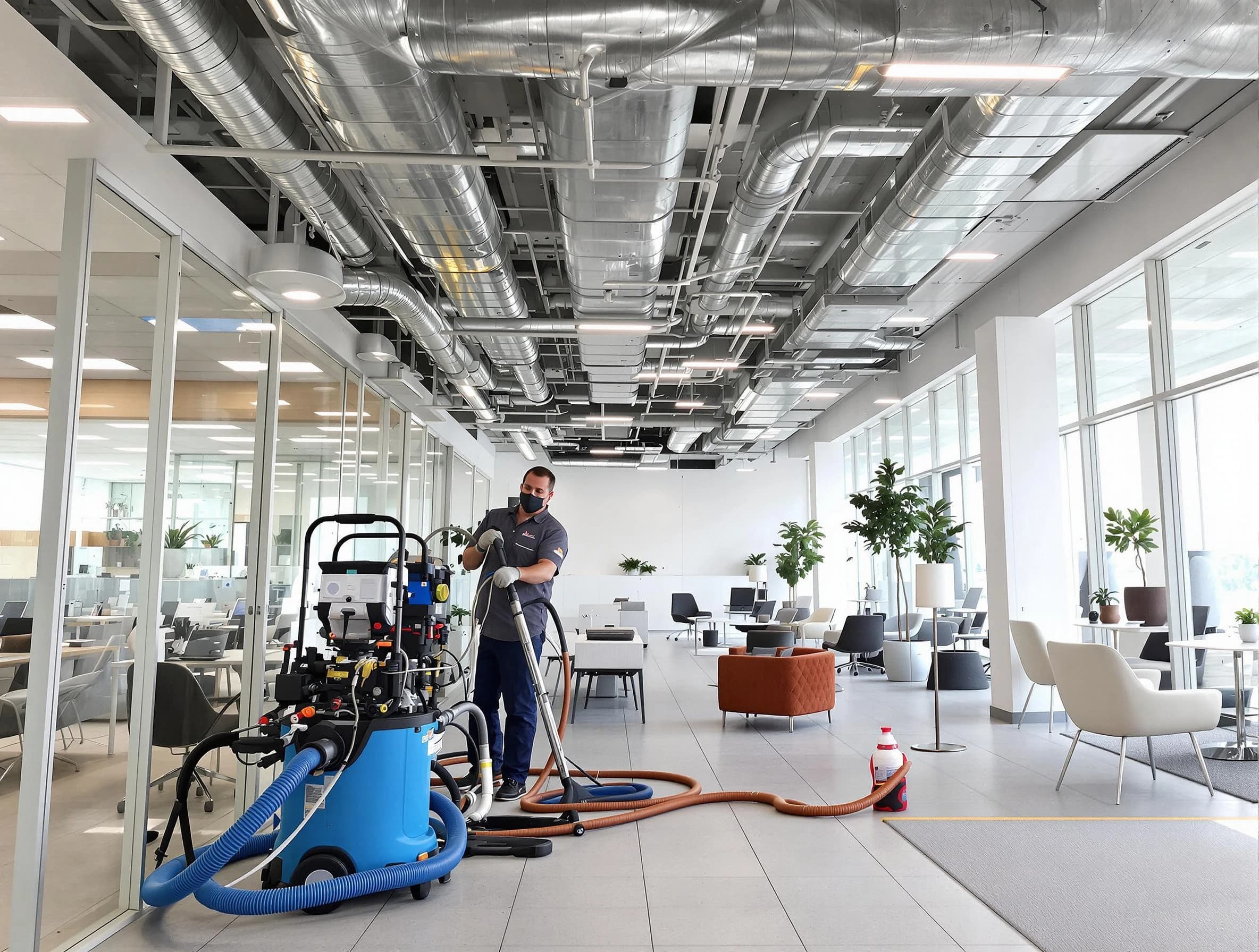 Bluffdale Air Duct Cleaning team conducting comprehensive commercial duct cleaning at a business location in Bluffdale