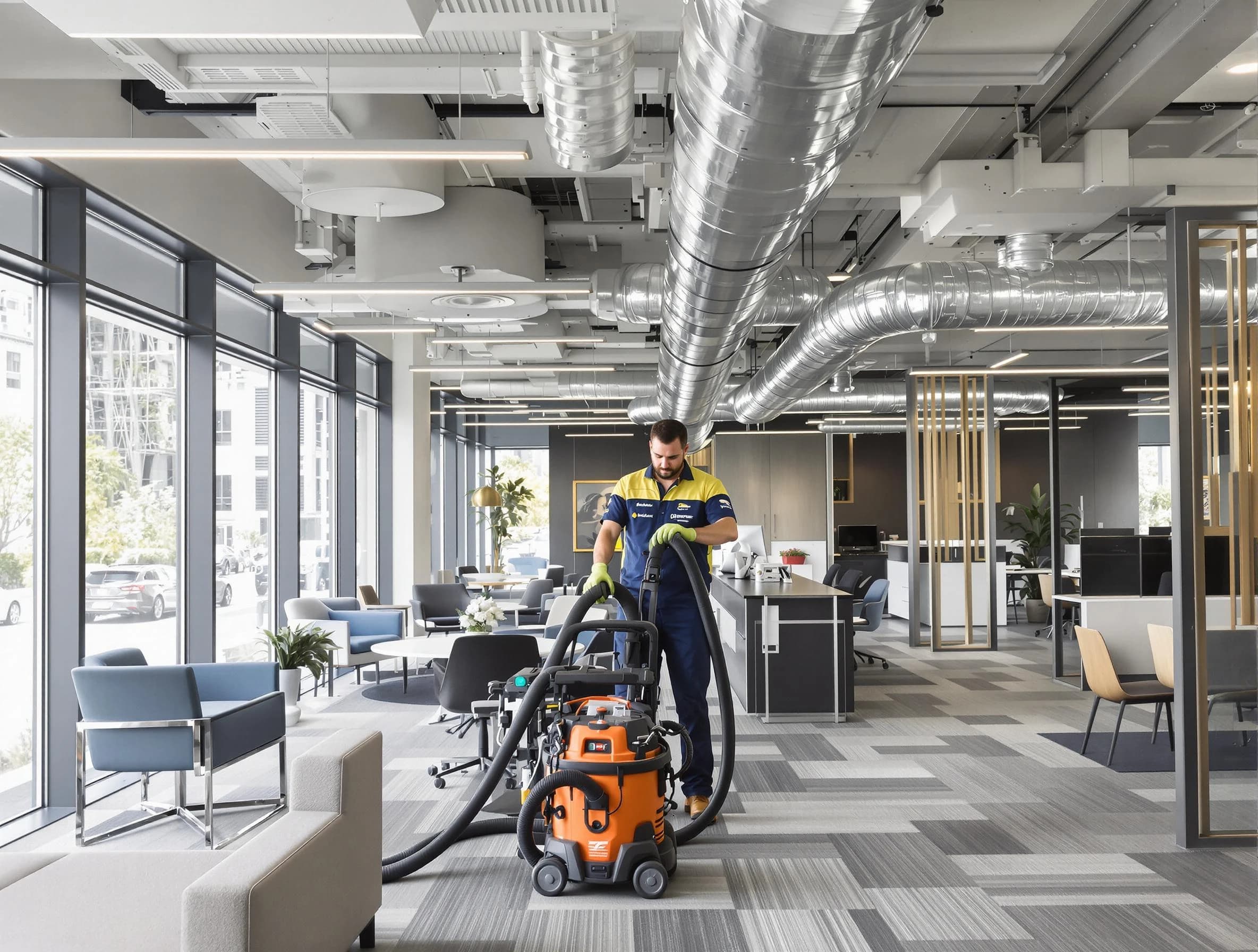 Bluffdale Air Duct Cleaning team performing thorough commercial duct cleaning at a Bluffdale business center