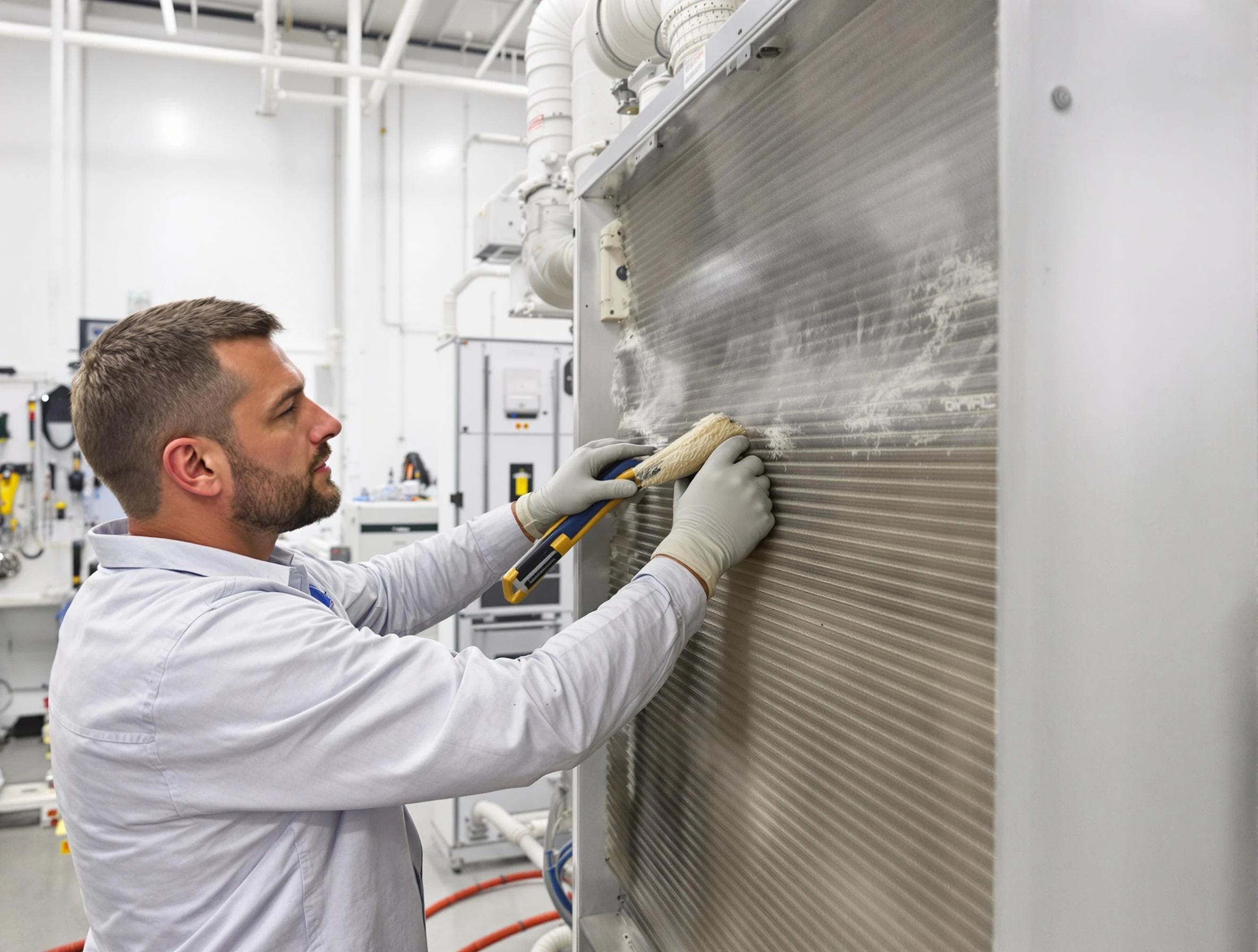 Bluffdale Air Duct Cleaning technician performing precision commercial coil cleaning at a Bluffdale business