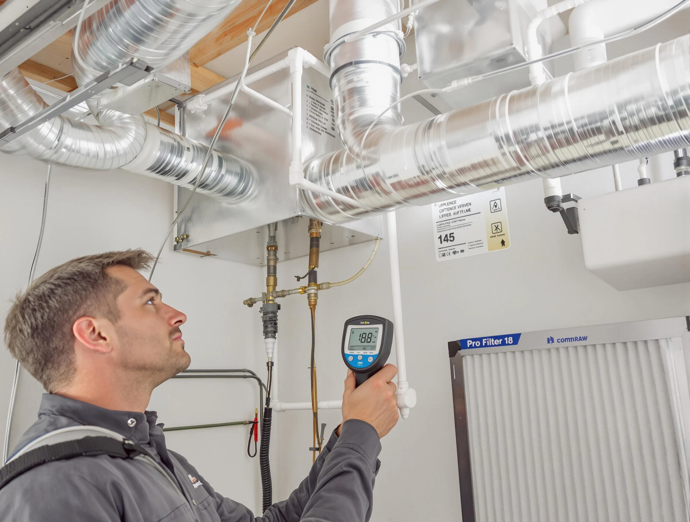 Bluffdale Air Duct Cleaning expert conducting detailed filter system inspection using diagnostic tools in Bluffdale