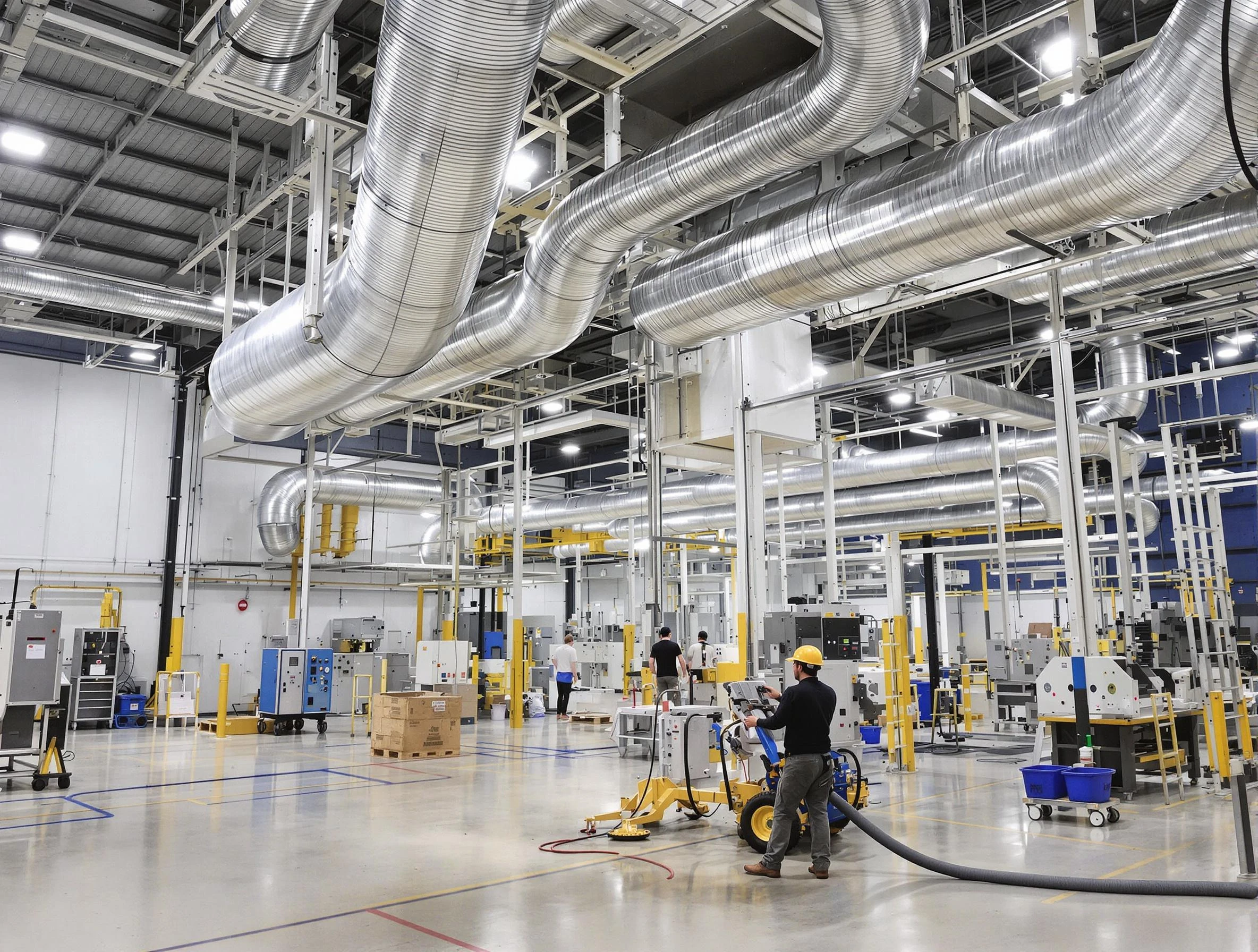 Bluffdale Air Duct Cleaning team performing comprehensive industrial duct cleaning at a large facility in Bluffdale